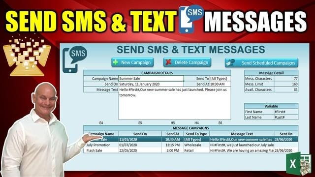 Microsoft Excel - SMS from Excel Tool by ExcelForFreelancers.com